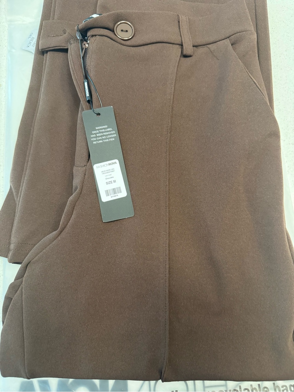 NWT Fashion Nova Chocolate Brown High-Waist Wide-Leg Pants - Picture 3 of 3